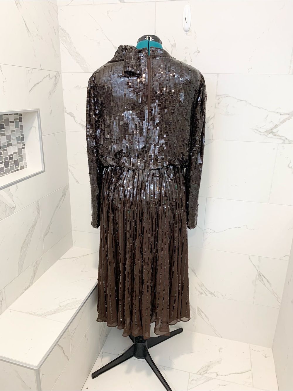NWT Mac Duggal Sequin Long Sleeve Midi Dress in Dark Brown 16 NWT - Picture 9 of 16